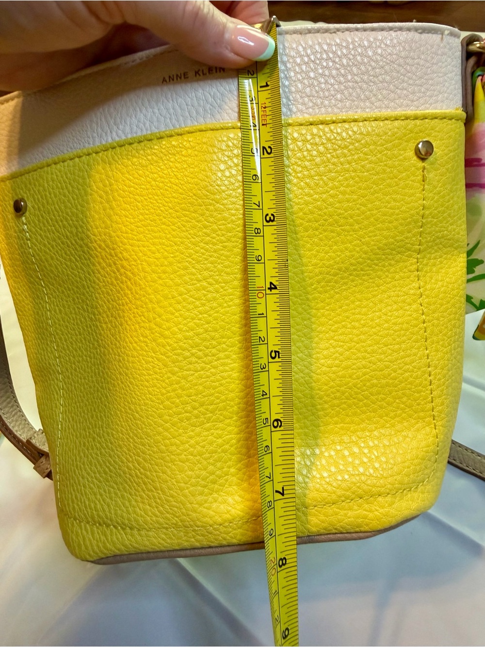 Anne Klein Yellow, White and Gray Leather Crossbody with Floral Scarf - Picture 8 of 8